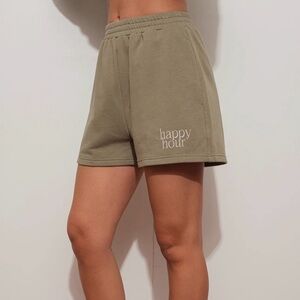 ‘Happy Hour’ Olive Green Sweat Shorts